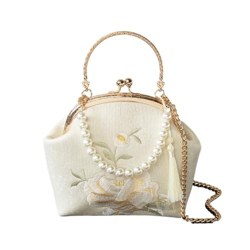 Sac de soirée à fleurs brodé pour femme avec chaîne bandoulière et perles chic