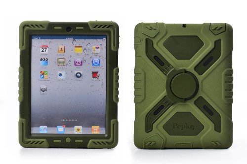 Afranker Ipad Mini 1 & 2 Silicone Plastic Kid Proof Extreme Duty Dual Protective Back Cover Case with Kickstand and Sticker for Apple Ipad Mini & Ipad Mini with Retina Display - Rainproof Sandproof Dust-proof Shockproof£¨Olive£