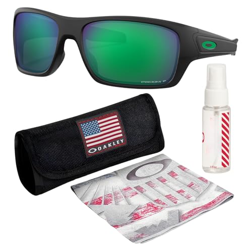 OAKLEY TURBINE OO9263 - Gafas de sol con kit oficial de gafas, Marco negro mate | Lente polarizada Prizm Jade, 63 mm