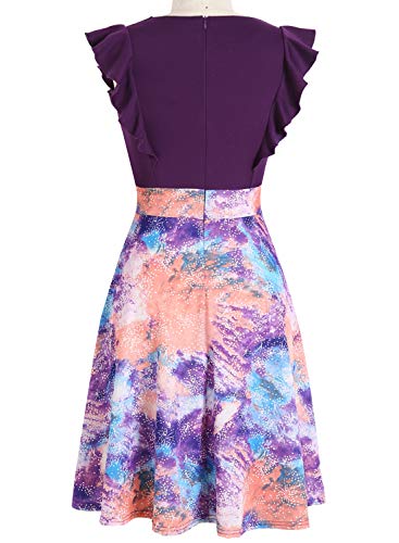 Image of YATHON Women's Vintage Ruffle Sleeve Floral A Line Cocktail Party Dresses