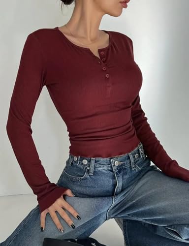 Image of Casual Regular Sleeves Solid Women Tops Henley Neck Top
