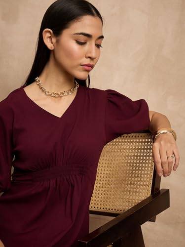 Image of Amazon Brand - INKAST Women A-Line Midi Dress | Puff Sleeves | Perfect for Casual and Semi-Formal Occasions