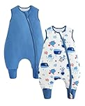 WYTbaby Baby Sleeping Bag with Legs, 1.5 Tog 100% Cotton Sleep Sack, Toddler Soft Sleep Bag with Feet Blue Sea 2-3 Years