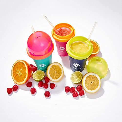 Magic Freez Slushy Maker - Slush Becher mit Strohhalm und Löffel - Slushy Cup für Eis Selber Machen - Tragbarer Slush Machine fur Alle - Eis Mixer (Blau, Pink, Grün) – Bild 3