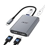 Acer Adaptateur USB-C vers Double HDMI 4K@60Hz, hub USB-C multiport avec 2 HDMI, PD 100 W, USB 3.0, convertisseur Type-C pour Deux écrans, Compatible avec Acer Nitro, MacBook Air/Pro