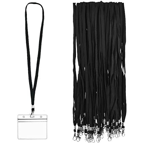 45cm Schlüsselband 100 Stück Lanyards schlüsselanhänger band lanyard Nackenband Swivel Schließe Umhängebänder mit Karabinerhaken Büro Abzeichen für ID-Karten Ausweise Schlüssel für ID-Karten(Schwarz)