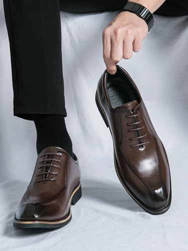 Men's Derby Oxfords Shoes Classic Lace-up Low Top Pointed Toe Business Wedding Dress Shoes3
