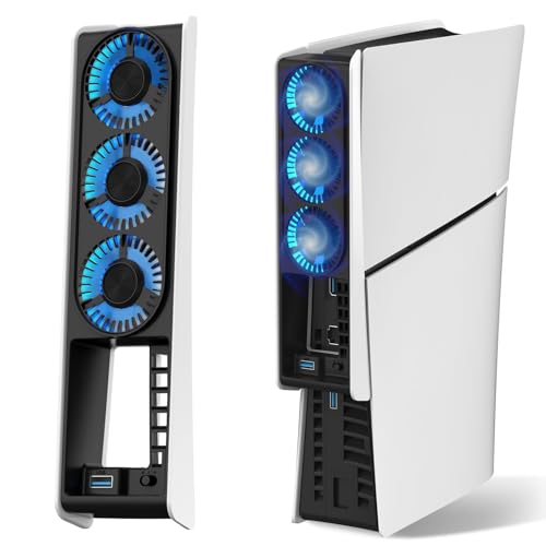 JUSPRO Kühlventilator für PS5 Slim verbesserter leiser Kühlventilator mit LED-Licht für PS5 Slim Konsole Digital & Discs Edition