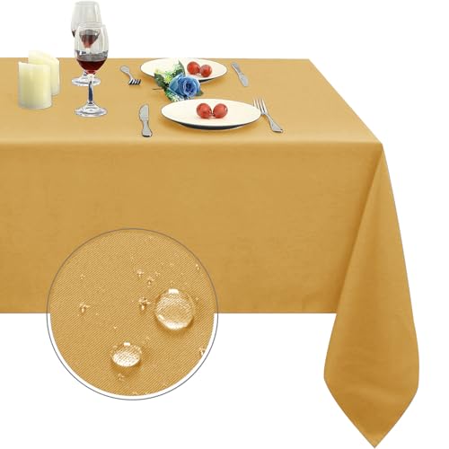 Image of Obstal Rectangle Table Cloth, Gold, 60 x 84 Inch | Heavy Duty Water Resistance Polyester Tablecloth, Decorative Fabric Table Cover for Outdoor and Indoor Use