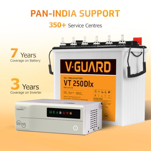Image of V-Guard Inverter & Battery Combo (Prime 1150 Mili Pure Sine Wave 1000VA /12V Inverter, VT 250 DLX 230Ah Tall Tubular Battery) for Home, Office & Shops