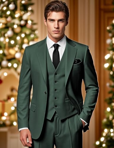 Men's 3 Piece Suits Slim Fit Wedding Prom Party Business Suit One Button Blazer Vest and Pants Tuxedo Set2