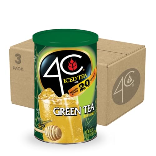 4C Powdered Drink Mix Cannisters, Green Tea 3 Pack, 20 Quarts, Family Sized Cannister, Thirst Quenching & Refreshing Flavors