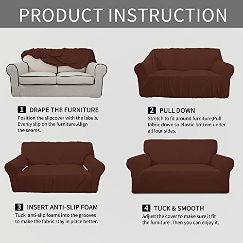 Image of Easy-Going Stretch Oversized Loveseat Slipcover 1-Piece Sofa Cover Furniture Protector Couch Soft with Elastic Bottom for Kids Polyester Spandex Jacquard Fabric Small Checks Coffee