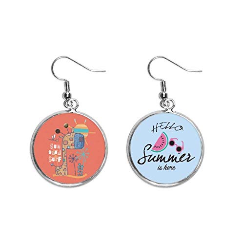 Pendientes de jirafa con sandía y sol rojo para el lóbulo