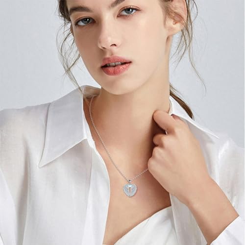 Image of YFN Angel Wings Necklace 925 Sterling Silver Guardian Angel Wings Pendant Necklace Birthstone Necklace for Women Girls Christmas Jewelry Gifts
