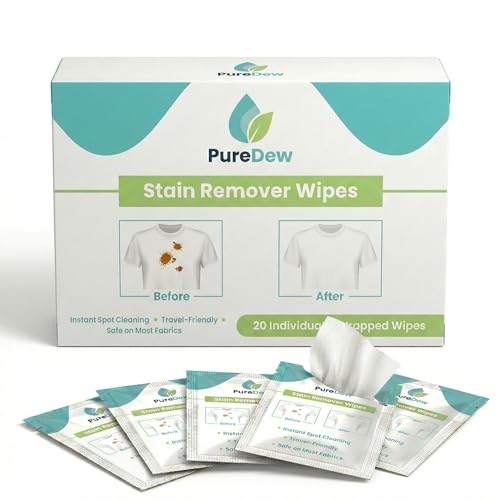 Stain Remover Wipes Stain Remover Wipes for Clothes | Instant Spot Cleaner for Food Wine Ink & Makeup | Fabric Stain Remover Travel Pack | 20 Individually Wrapped Wipes