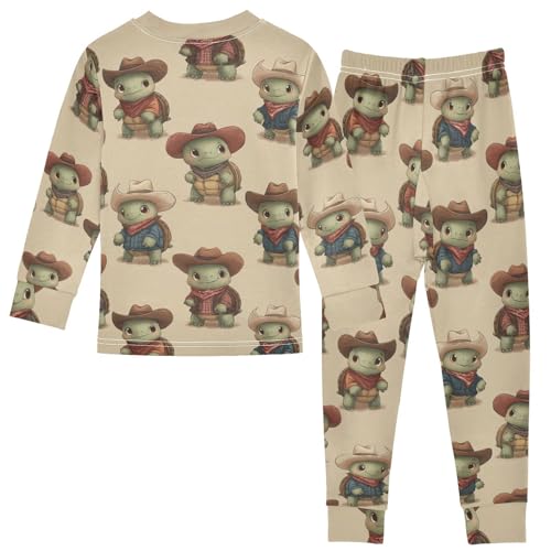 Pajama Sets Long Sleeve Cowboy Turtles Pattern Print Soft Comfy Sleepwear 2 Piece PJS 3-8T3
