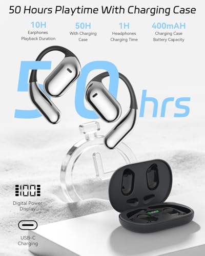 Image of SANOTO Open Ear Earbuds, Bluetooth Headphones with Smart Digital Display, Open Ear Headphones with Ear Hooks, 50H Playtime, Touch Control, ENC Mic, Wireless Earbuds for Workout Travel Working