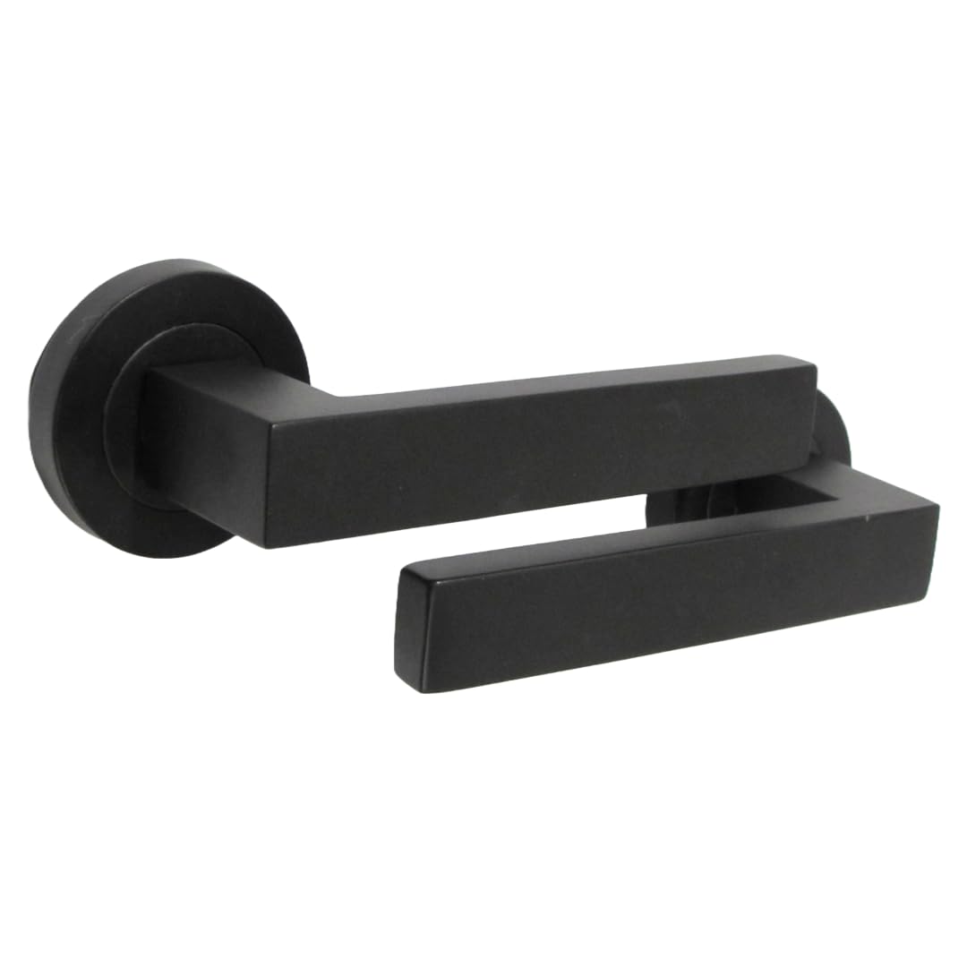 Epsom Door Handle Modern Black Lever Rose Door Handle – Square Design, 122mm Handle, 52mm Rose – 1 Pack