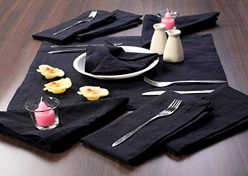 Set of 12 PCS 100% Cotton Dinner Napkins Size 18 by 18 Inch Soft Absorbent Comfortable Long Lasting 100% Cotton - Perfect for Events and Everyday Use - Black Color from Ramanta Home