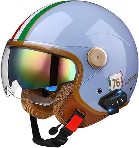 Casco De Motocicleta Bluetooth 3/4, Casco Abierto Con Gafas Integradas, Casco De Scooter Con Bluetooth, Casco De Scooter, Casco De Ciclomotor Jet, Casco Certificación ECE C3,L/(59~60cm)