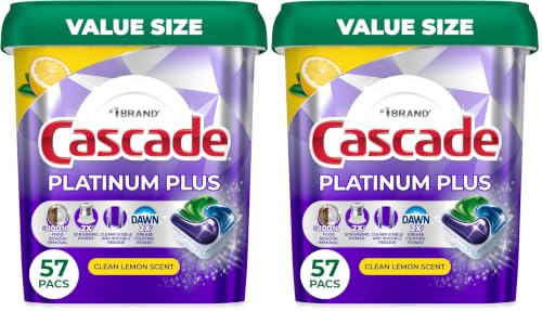 Image of Cascade Platinum Plus Dishwasher Pods, Dishwasher Detergent, Dish Detergent Soap, Lemon, 57 Count (Pack of 2)