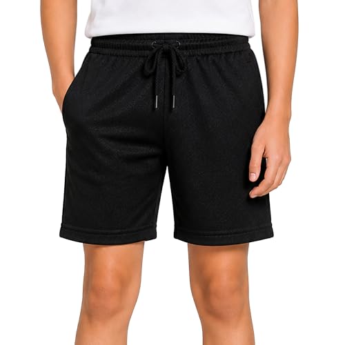 Image of RISH Kids Dri-Fit Sports Shorts for Boys & Girls | Breathable Polyester Activewear Shorts with Elasticated Waist, Drawstring & 2 Side Pockets | Solid Colours | Single and Multi Packs