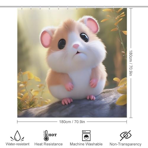 Rideau de douche hamster polyester imperméable 183x183cm pour baignoire
