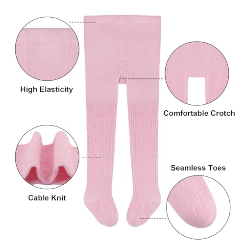 Meeshine Toddler Girls Cotton Tights Cable Knit Leggings Footed Pantyhose Winter Stockings Pants for Kids 3-10T2