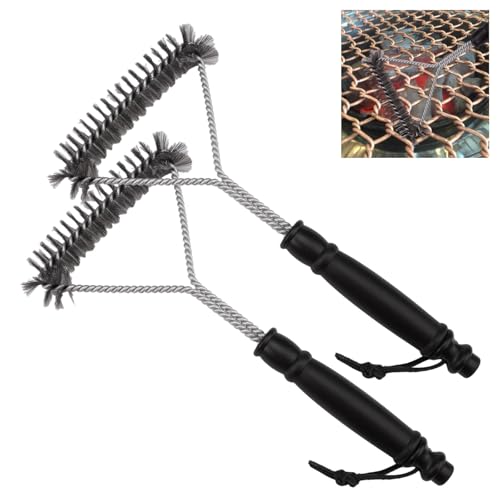 2 Pezzi Spazzola Barbecue, Spazzola Triangolare Barbecue con Isolamento Termico Manico, Barbecue Brush Pulizia a 360°, 31 cm Spazzola per Griglia Acciaio Inox in Ottone per Tutti i Tipi di Griglie