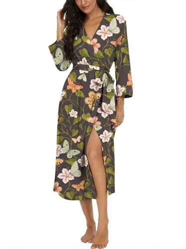 Image of VINTATRE Robes for Women Long Knit Bathrobe XS-4XL | 3 /4 Sleeve Bathrobes with Pockets, Stretchy and Lightweight Fabric, Inner Tie and Fixed Outer Matching Belt, Mid Calf Length