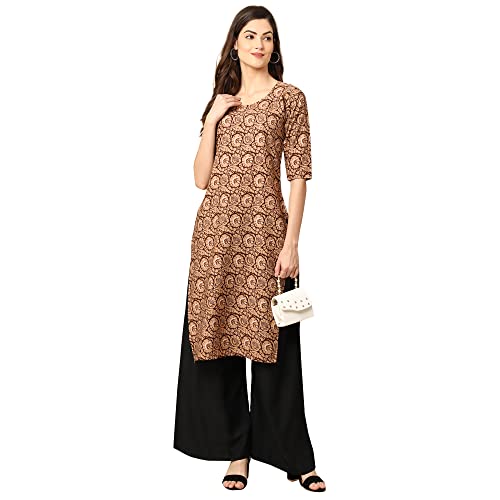 Image of Pinkmint Women's Crepe Grey Color Floral Printed Straight Kurti[NB-530357]