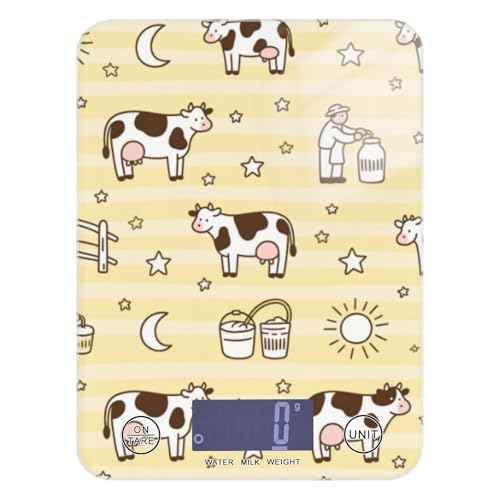 Mucca Animale Rustico Fattoria Modello Stella Giallo Striscia Calorie Conteggio Piccola Bilancia Alimentare 12 lb/1 Oz, 5kg/5g Piccola Cucina Digitale Bilancia con 4 Unità per (Utente) (Utente) Peso