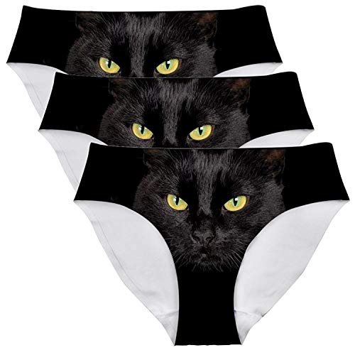 FOR U DESIGNS Seamless Bikini Panties for Women Black Pussy Cat Low Rise
