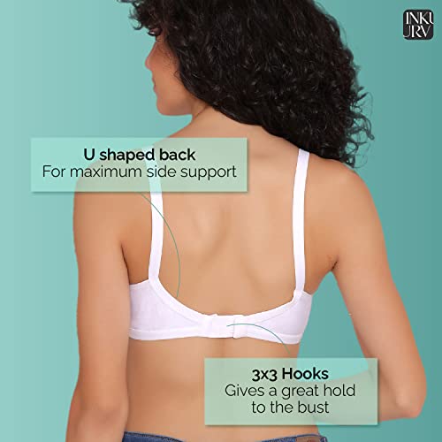 Image of INKURV Cotton Hosiery Bra for Women's Daily use, Full Coverage Bra for Regular wear, Non Padded, Non Wired Everyday Bra with Rich Cotton-Zoe Combo of 3