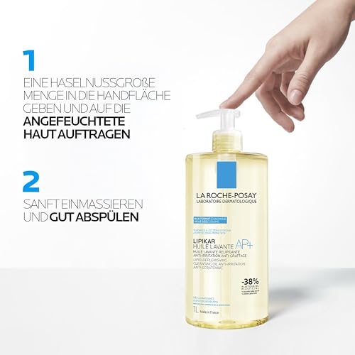 La Roche-Posay Lipikar Dusch- und Badeöl AP+ Rückfettendes Duschgel - Badeöl für juckende, trockene und empfindliche Haut 1L