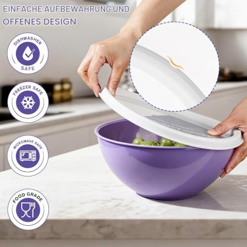 Greentainer Salatschüssel Set mit Deckel, 12-teiliges Rührschüssel aus Kunststoff, Stapelbare mixing bowls with lids für Küche… – Ansicht 5