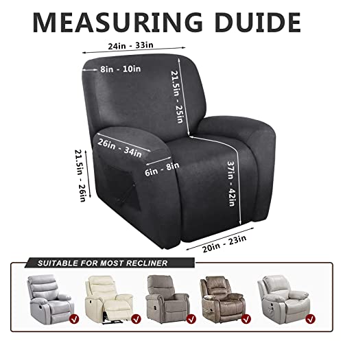 Molasofa Leather-Like Spandex Recliner Chair Covers,4-Piece Recliner Cover With Pocket,Soft Non Slip Recliner Covers For Recliner Chair,Washable Furniture Protector(Charcoal Grey) #TOP7