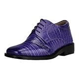 LIBERTYZENO Lizard Print Boys Genuine Leather Kids Lace Up Oxford Dress Shoes for Prom Graduation Chester Purple 4 Big Kid