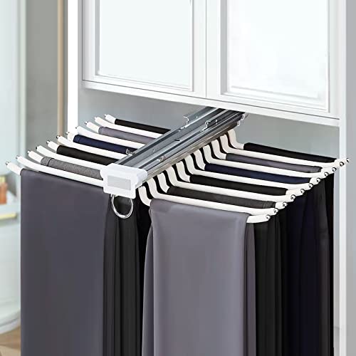 TFCFL Pull Out Pants Rack for Closet, 22 Arms Steel Pull Out Pants Rack Pants Hanger Bar Clothes Organizers for Closet, Pull Out Trousers Rack for Space Saving and Storage