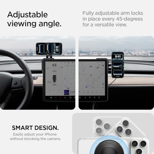 Image of Spigen TapLock Qi2 MagSafe Charging Tesla Phone Mount for Model Y & More | For Model Y /3 /S /X /Juniper - For iPhones with MagSafe & Galaxy phones with MagSafe cases & Pixel phones with Pixelsnap
