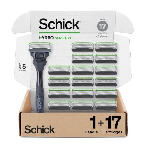 Schick Hydro Sensitive 5-Blade Razors for Men, 1 Handle & 17 Refills
