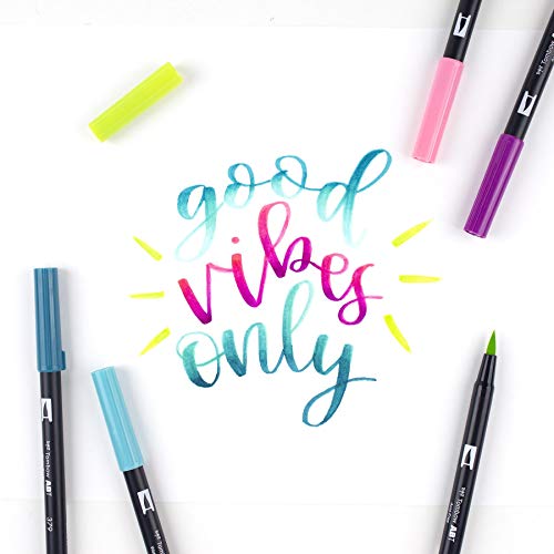 Image of Tombow 56211 Dual Brush Pen Art Markers,Tropical,6-Pack. Blendable,Brush&Fine Tip Markers,Multi-coloured
