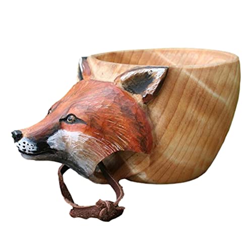 YJYQ Kuksa Madera con diseño Animales, Estilo nórdico, Hecha a Mano, Mochila Kuksa, Madera, portátil, para Viaje, café, Camping, Senderismo, respetuosa con el edio