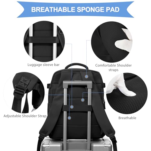 Image of coowoz Black Travel Backpack For Women Men Airline Approved,Carry On Backpack,Large Hiking Backpack Waterproof Outdoor Sports Rucksack Casual Daypack Fit 15.6 Inch Laptop Backpack College Backpack