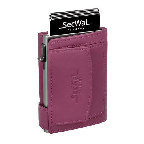 SecWal Kartenetui mit Münzfach Druckknopf inkl. Geschenkbox - Made in Germany - Echtleder Mini Geldbörse inkl. E-Book für Damen und Herren - RFID Schutz Geldbeutel klein (Pink)