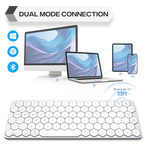 Image of GEEZER Wireless Bluetooth Keyboard - Hexagon Keycap Portable Ultra-Slim Rechargeable Compact Keyboards Compatible with Mac, iPhone, iPad(White)