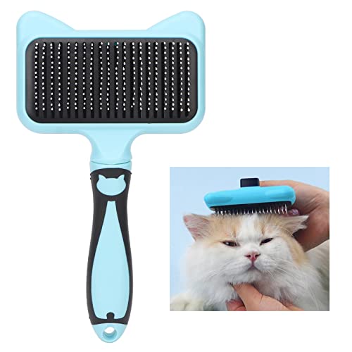 Qcwwy Selbstreinigende Katzenpflegebürste, 140 Grad Gebogene Zahnbürste mit Massagefunktion Zum Haarausfall Entfernen Sie Lose Haare für Lang- oder Kurzhaarhunde, Katzen, Kaninchen (Blau)