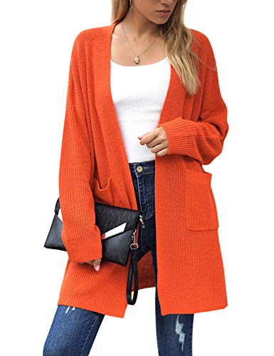 Blooming Jelly Womens Chunky Long Cardigan Sweaters Open Front Oversized Cable Knit Cardigans with Pocket Coat (Large, Orange)