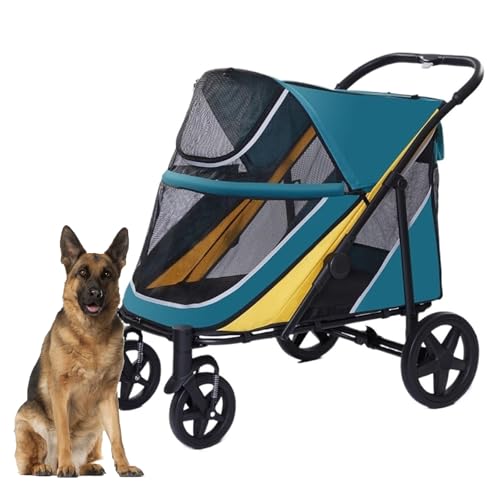 折りたたみ式大型犬用ベビーカー、ワンクリック折りたたみ式ペット用ベビーカー(中型犬用)、通気性メッシュとユニバーサルホイールを備えた全地形対応犬用ベビーカー,グリーン
